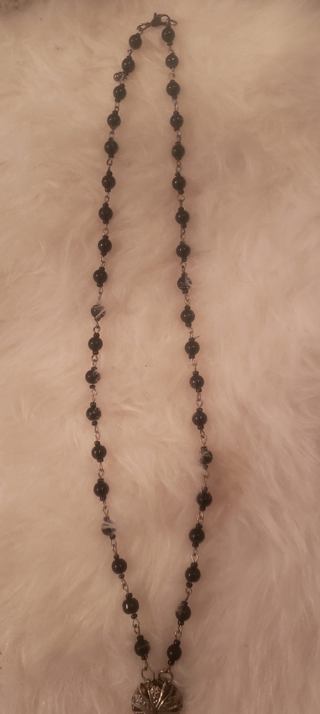 Silver Tone and Black Lucite Necklace
